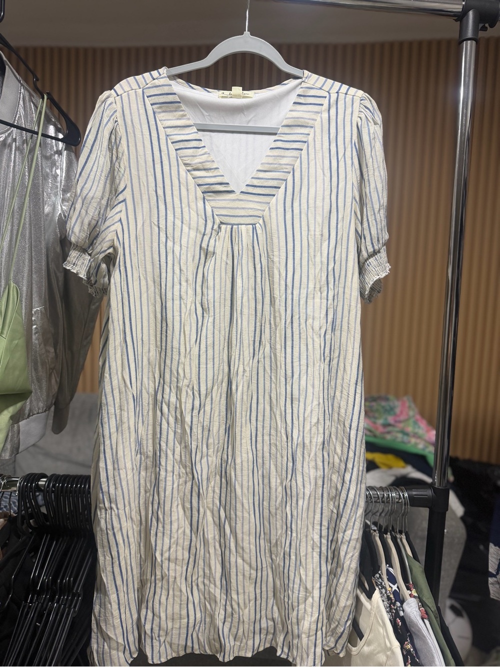 Indigo Rose Blue-Striped V-Neck Women's Dress L #205
